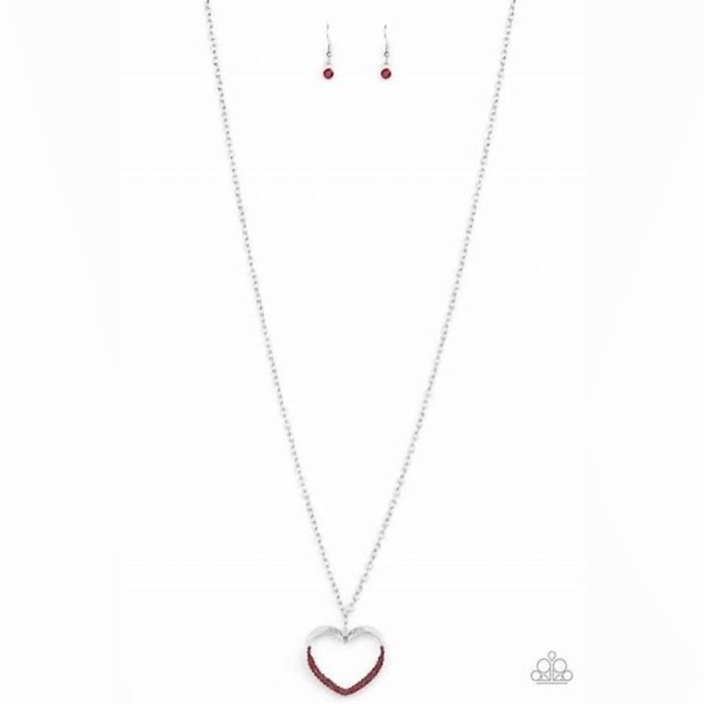 Long Red rhinestone heart necklace*